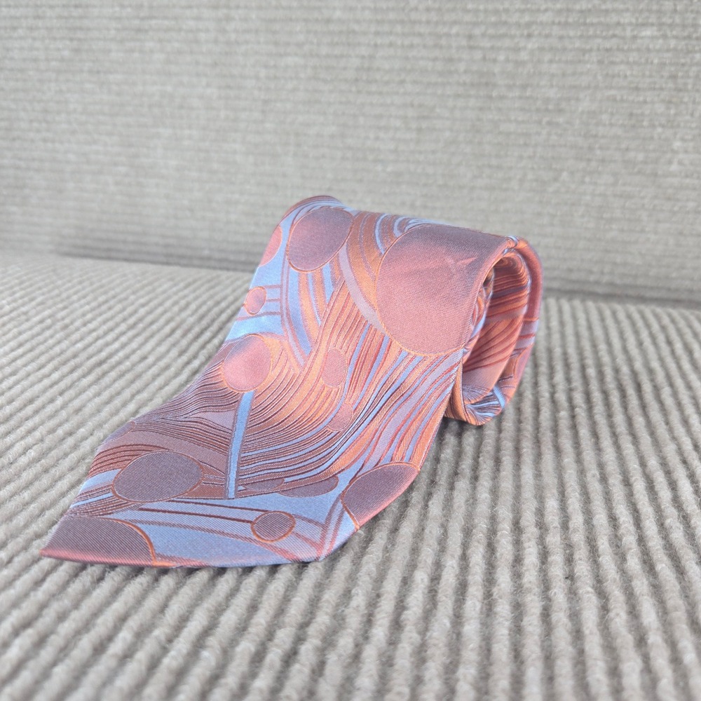 Farentino Ferre Mens Copper Blue Geometric Silk Hand Made Italy Necktie
